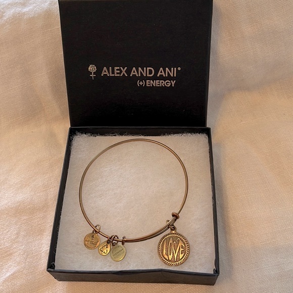 Alex And Ani Love Charm Brass Tone Bangle Bracelet 2014 One Size - Picture 1 of 7